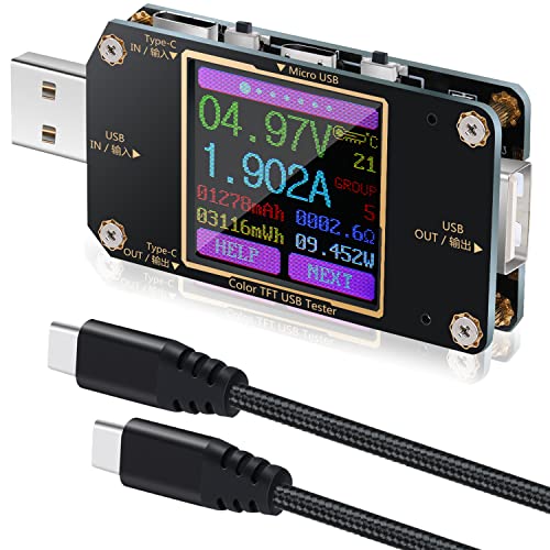Testador de medidores de energia USB C, testador de carga do voltímetro USB ELVERB, tensão USB e monitor atual