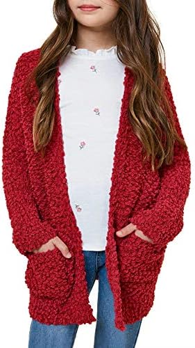 Imily bela garotas cardigã aberta dianteira pipoca malha de suéteres de manga longa com bolsos