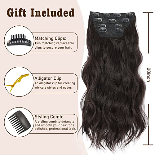 QGZ Clipe marrom escuro em extensões de cabelo para mulheres 4pcs Conjunto de extensão de cabelo ondulada