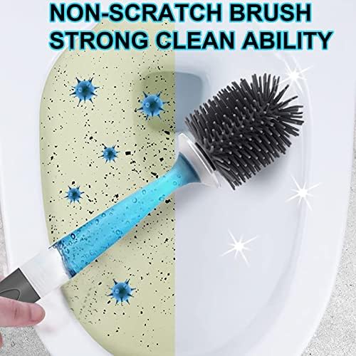 Srhimeos Brush de silicone com suporte, escova de vaso sanitária em pé/parede e suporte com dispensador líquido,