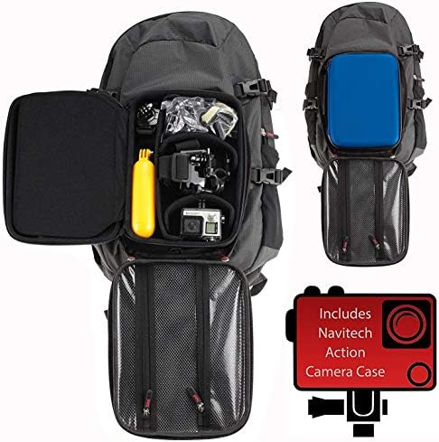 Mochila da câmera de ação da Navitech e estojo de armazenamento azul com cinta de tórax integrada - compatível