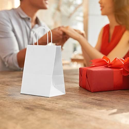 Ditwis Small White Presente Sacos com Handles Pack de 25, 5.12x3.5x8.27 polegadas Kraft Paper Bag Bulk para o