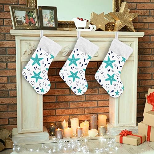 Tarity Christmas meias 1 pacote grande 18 em meias de natal com lareira de padrões de estrela do mar azul que pendura