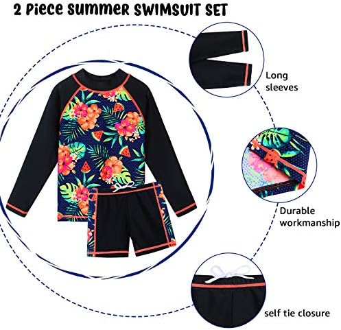 Garotas Rash Guard de manga comprida Toiteiro de duas peças UPF 50+ Sun Protetive Beach Swimwear