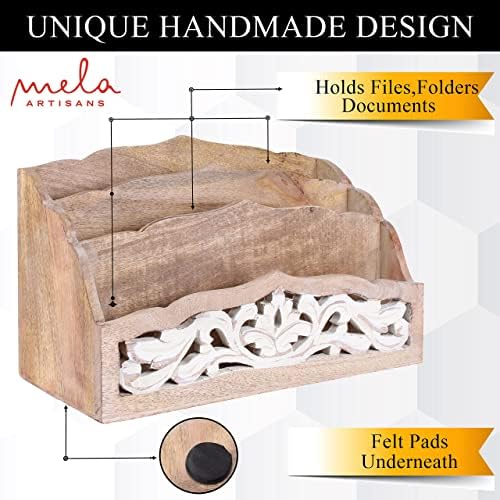 Organizador da mesa de madeira dos artesãos Mela | 3 compartimentos - polimento médio | Decoração