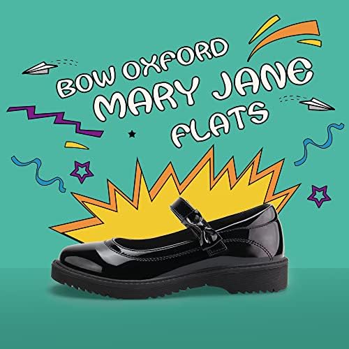 Jabasic Girls Black School Shop Shoes Bow Oxford Mary Jane