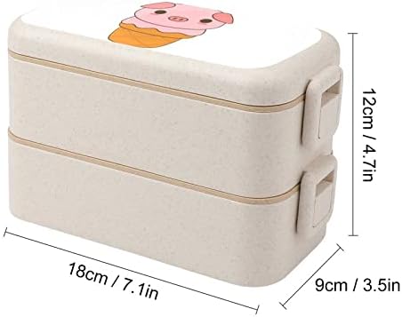 Porcos de sorvete fofos duplo empilhável Bento lancheira recipiente de almoço reutilizável com utensílio para