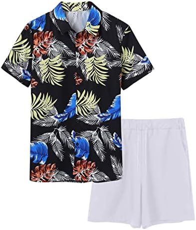 Roupas de trilhas de 2 peças para homens abotoar camisa havaiana de moda e conjuntos curtos de camisetas