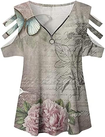 Manga curta 2023 fora de algodão vil de algodão V zip up impressão gráfica camiseta floral para meninas camisa