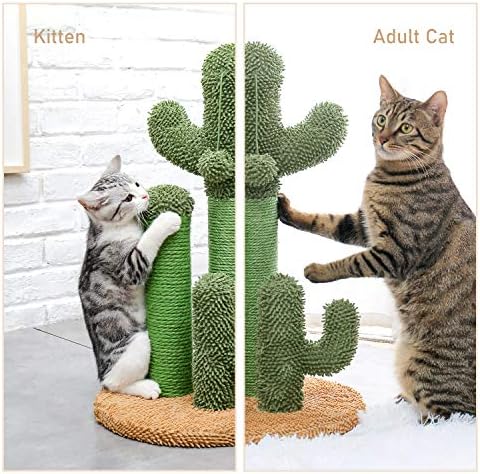 Mengk Cat Risping Post Cactus Cat Scratcher com 3 postes de arranhões e bola de peanque interativa