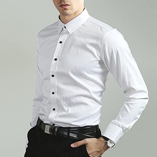 Camisa de vestido de botão masculina Slim Fit Non Iron Solid Comfort Flex camisas flexíveis Casual de Manga
