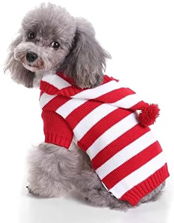 Suéter de Natal Red Stripe Red Stripe para cães pequenos Cats Inverno Sweater quente Escola estilo capuz