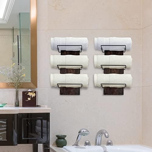 Toalhas rústicas para o banheiro montado na parede, suporte de madeira e toalha de metal, suporte de prateleira