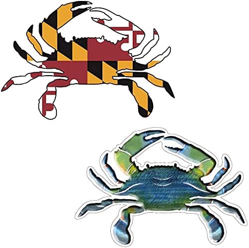 MD Bandeira de Maryland e caranguejos azuis - dois ímãs 4x6 - Chesapeake Old Bay Shell Salt Salt Life