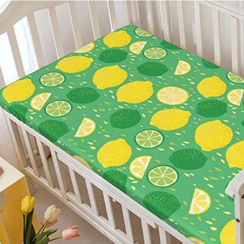Limões com tema Folha de berço ajustado, lençóis de colchão de berço padrão folhas de cama macias e respiráveis
