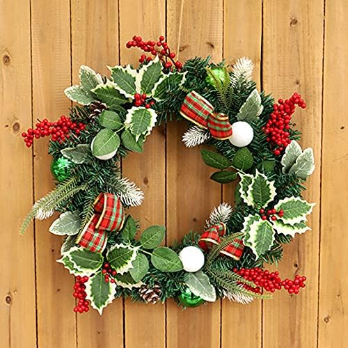 Wreath Liu- natal, com bola de bola de natal Berries vermelhas Fabric Fabric Bowknot Holiday Christmas Port for