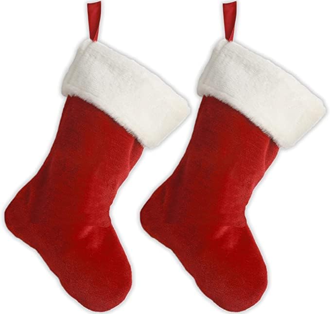 Staque de Natal de 19 Classic Christmas Holiday Skings Red & White Plush 19 Conjunto de 2 com tag de suspensão