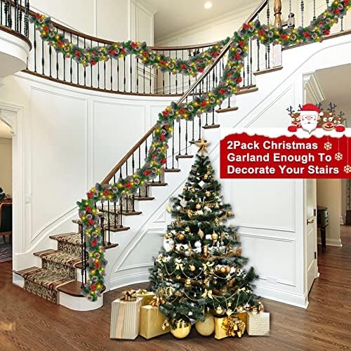 [2 pacote e timer 8 Modo] Prelit Christmas Garland Decoration, cada um de 9 pés 100 LED de espessura 300 dicas