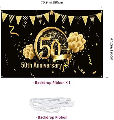 Banner de festas de decoração de 50 anos, pôster de sinal de ouro preto extra grande para o pano
