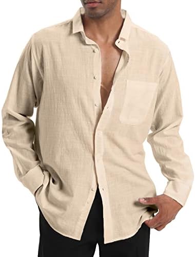 Camisas de praia de linho de algodão Yaogro: botão casual masculino de manga comprida camisa de vestido