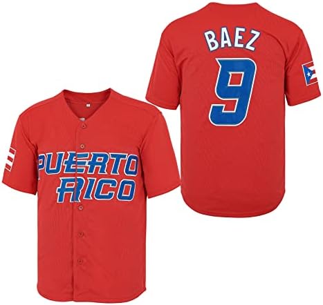 9 Baez Puerto Rico Game Classic Men Jersey de beisebol Stitched S-xxxl