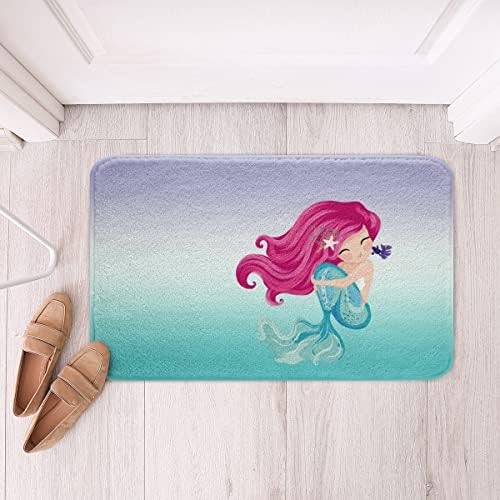 Homewish Mermaid Shaggy absorvente tapete, gradiente roxo azul tapete de banho sem escorregamento para crianças