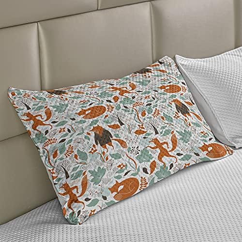 Ambesonne Fox malha de malha de colcha de travesseiro, gentileza engraçada de moda adormecida Fox