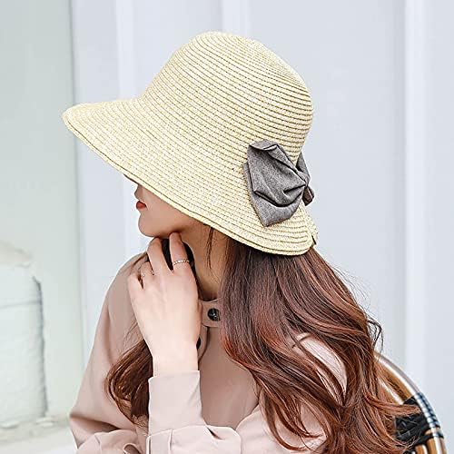 Womens Beach Straw Sun Hat Hat Sumshade Summer Beach Hat de praia Feminino Proteção solar feminina Capas de beisebol