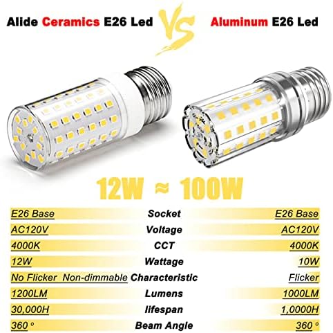 Allide E26/E27 12W lâmpadas de candelabra LED, E26 Substituição de LED de 100 watts, 4000k Branco natural, lâmpadas de milho E26 LED 1200lm para lustre de candelabro de ventilador de teto Iluminação pendente, não minúsculas, 4 pacote de 4