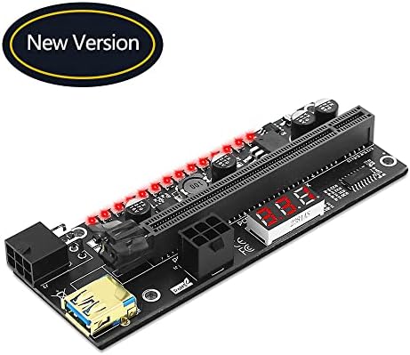 1x PCIE RISER 1X a 16X Carta de extensão gráfica com exibição de medidores digitais de 3,3V e