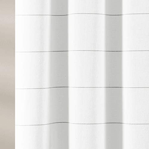 Cortina de chuveiro de algodão branca de decoração branca com faixa cinza e franja de borla, acessórios para