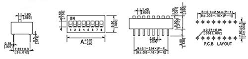 Interruptor de dipação de 2 vias, 2 Posição 4 pinos Montável PCB.