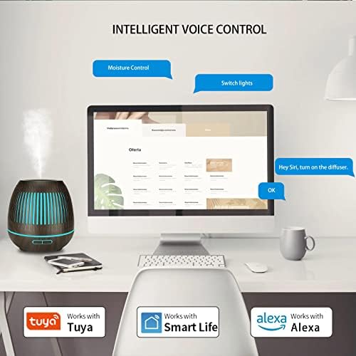 Guoyihua Smart Wi-Fi essencial difusor de óleo, aplicativo e controle de voz compatível com Alexa,