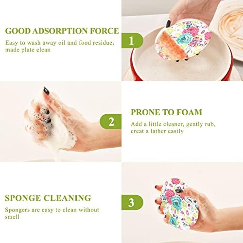3pcs esfrega esponjas de flores coloridas esponja pop-up de prato para limpeza de cozinha banheiro doméstico