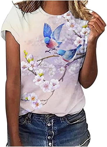 Teen Girls Crew Crew algodão de algodão Floral Graphic Casual Blouse Tee para mulheres Summer outono