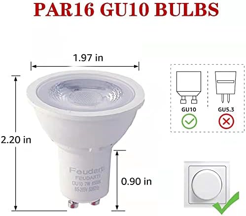 Feudarti 4 lâmpadas LED GU10 LED, lâmpadas de halogênio de 50W, lâmpada de 7W 500lm Spot, 6500k Branco quente