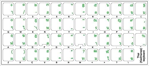 Adesivos de teclado tailandês com letras verdes em fundo transparente