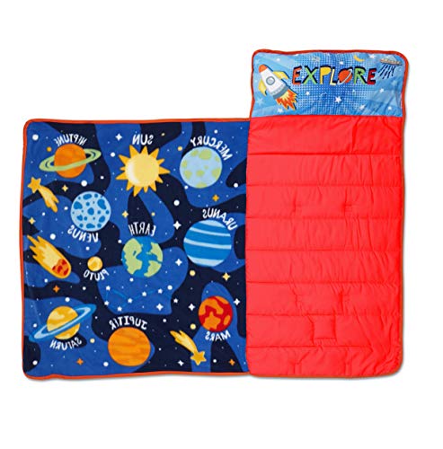 FUNHOUSE Explore Planets & Siders Space Kids Nap Mat Set - Inclui travesseiro e cobertor de lã - Ótimo para meninos