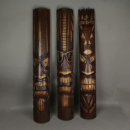 Zeckos 40 polegadas de madeira esculpida Tiki God Masks