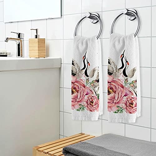 Alaza toalhas de mão panos, pássaros japoneses de guindaste e rosas Flores Ultra macio e absorvente