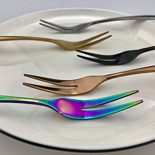 Rainbow Conjunto colorido de 6 garfos de frutas, garfos de aço inoxidável polido de espelho para degustação
