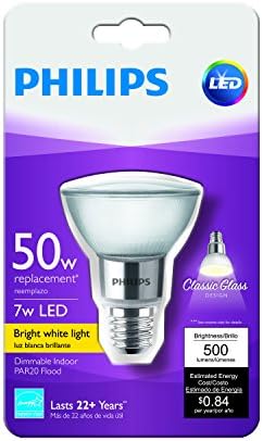 Philips LED LED de vidro clássico Dimmível Par20 Lâmpada de 40 graus de 40 graus: 500 lúmen, 3000-Kelvin, 7 watts,