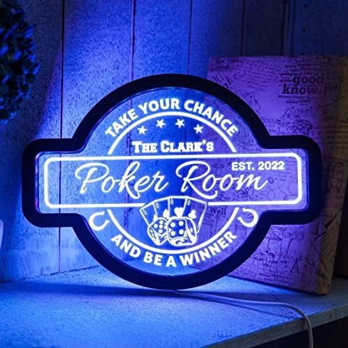Sinal de neon da sala de poker personalizada, sinal de LED de pôquer, sinal de luz de pôquer, decoração