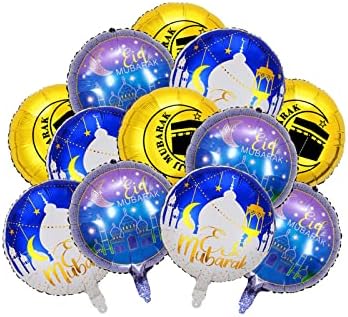 12pcs Ramadan Mubarak Foil Balões Feliz Eid al-Fitr Balões de festa tema para Eid Mubarak Party