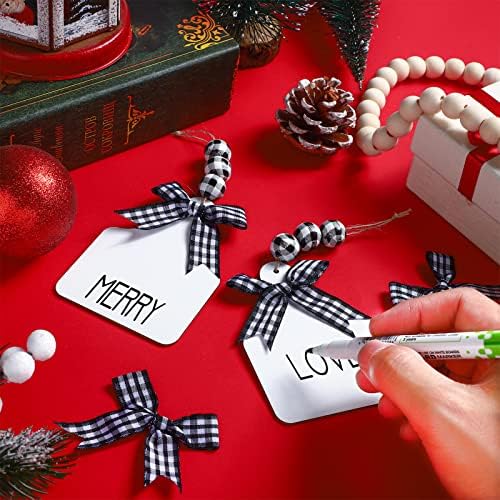 12 PCs Christmas Stock Name tags tags de madeira inacabadas Tags de meia em branco personalizadas Buffalo xadrez