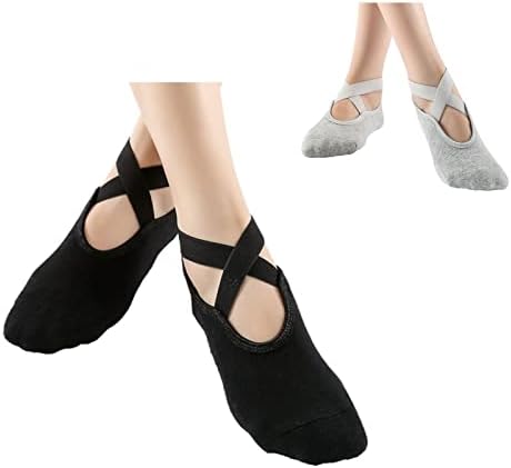 WishLotus Yoga Socks, 2 pares de meias de ioga não deslizantes, meias esportivas anti-skid com tiras cruzadas