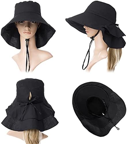 Pacalável Extra Grande Brim Brim Fluppy Sun Hat Reversível UPF 50+ Beach Sun Bucket Hat