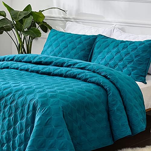 Litanika King Size Quilt Bedding Conjunto - Petróides com consolador leve e coverlets Turquesa - Decoração
