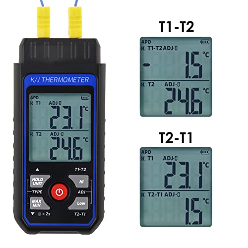 Termômetro de canal duplo K, J Medidor de temperatura do termopar -328 ~ 2501 ° F Faixa de temperatura