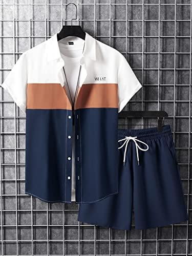 Nibhz roupas de duas peças para homens letra letra de camisa de colorblock gráfica e shorts de cintura de